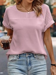 Lennox Pleated Patched Crew Neck Shirt - Light Pink