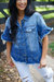 Luisa Ruffled Short Sleeve Denim Jacket - Blue