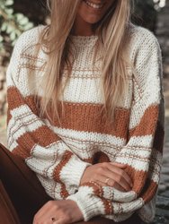 Maggie Striped Knit Puff Sleeve Casual Sweater