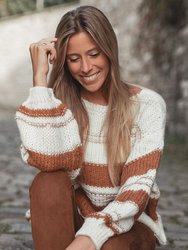 Maggie Striped Knit Puff Sleeve Casual Sweater