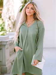 Mallory Roll-tab Sleeve Flowy Casual Dress - Green