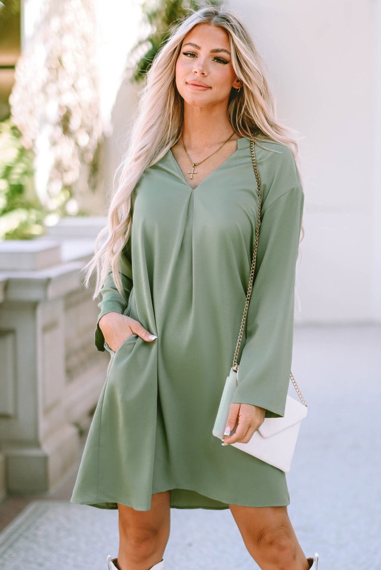 Mallory Roll-tab Sleeve Flowy Casual Dress - Green