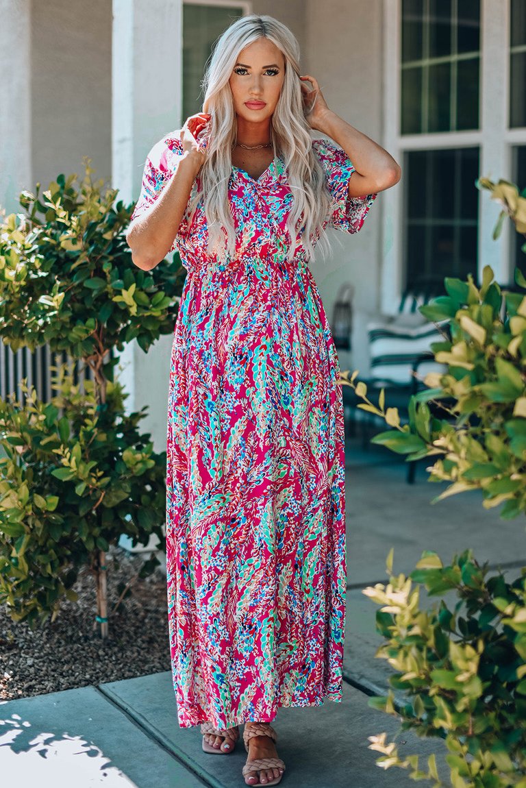 Mara V Neck Floral Dress - Red