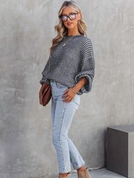 Marley Heathered Knit Drop Shoulder Puff Sleeve Sweater - Gray