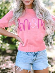 Maxine Mom Tinsel Front Short Sleeve Sweater - Pink