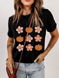 Molly Pumpkin Flower Graphic Top - Black