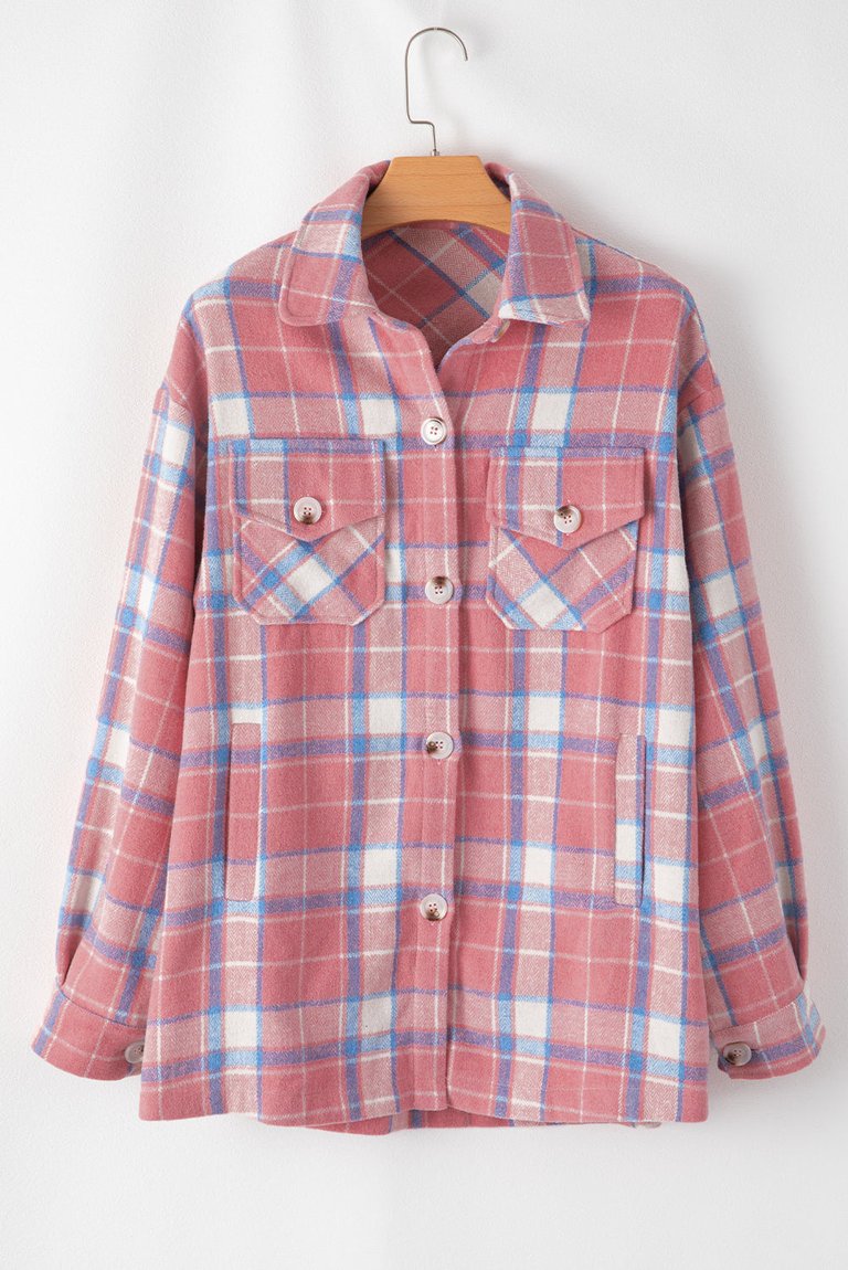 Natalie Plaid Button Up Shacket - Pink