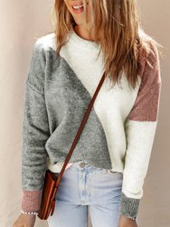 Nicole Ribbed Trim Round Neck Sweater - Gray