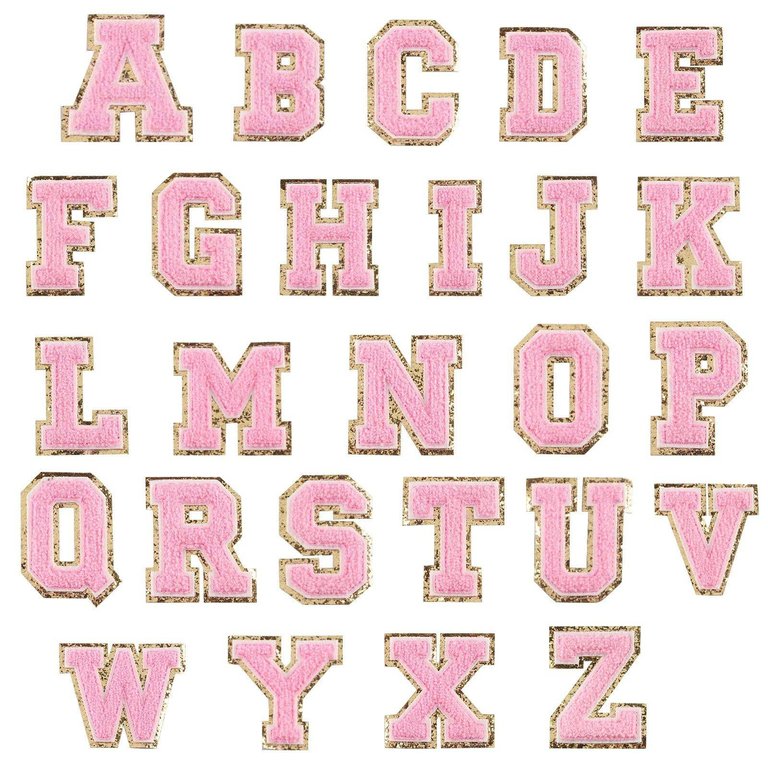 Pink Self Adhesive Chenille Letters Patches - Pink