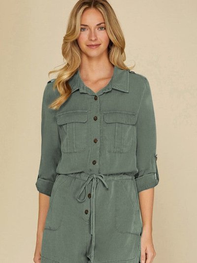 Threaded Pear Reese Roll Up Sleeve Flap Pockets Drawstring Romper product