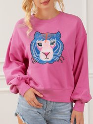 Regina Chic Tiger Embroidered Casual Sweatshirt