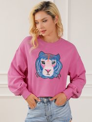 Regina Chic Tiger Embroidered Casual Sweatshirt