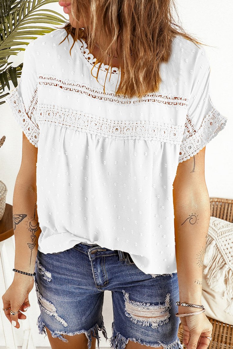 Shelby Swiss Dot Lace Short Sleeve Top - White