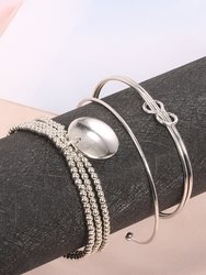 Silver Knotted Beaded 3-Piece Bracelet Set