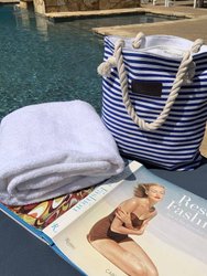 Striped Canvas Tote Bag - Blue