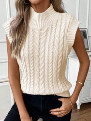 Sylvia Cable Knit High Neck Sweater Vest - Oatmeal