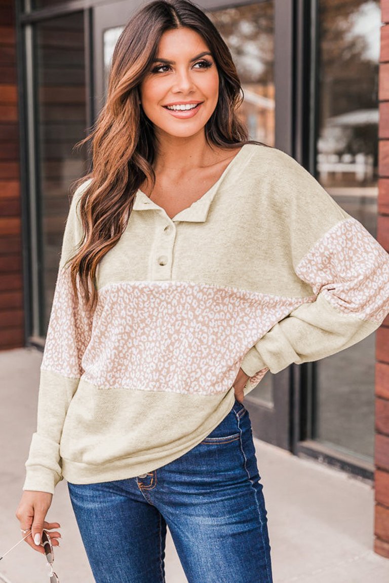 Teagan Oatmeal Colorblock Animal Print Pullover - Oatmeal