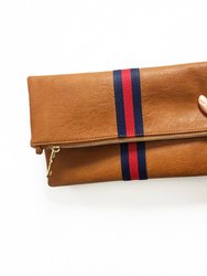 Toni Fold Over Clutch - Brown: Navy/Red Stripe