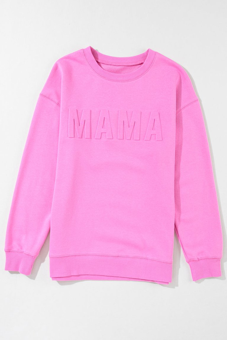 Vera MAMA Letter Embossed Casual Sweatshirt - Bright Pink