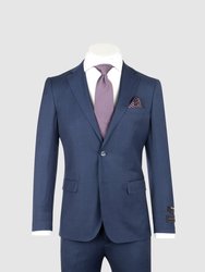 Porto Blue Sharkskin, Slim Fit, Pure Wool Suit - Porto Blue Sharkskin