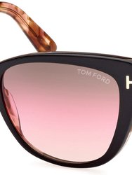TF Nora Sunglasses - Shiny Black & Antique Pink Havana/Gradient Brown-Pink-Sand Lens