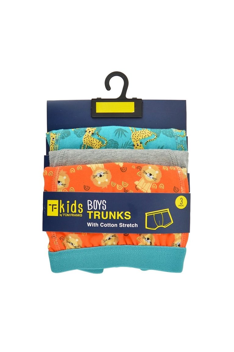 Boys Safari Print Trunks (Pack Of 3) - Blue/Gray/Orange - Blue/Gray/Orange