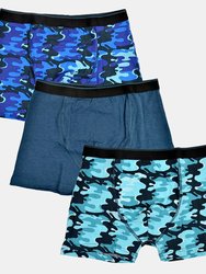 Tom Franks Boys Camo Boxers (Pack Of 3) - Blue Camo