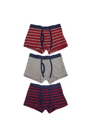 Tom Franks Boys Trunks With Keyhole Underwear (3 Pack) (Red/Navy/Grey) - Red/Navy/Grey