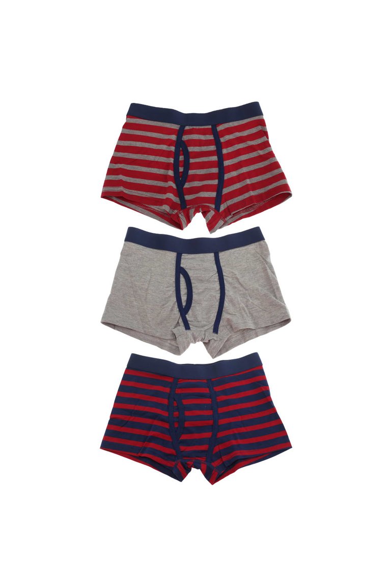 Tom Franks Boys Trunks With Keyhole Underwear (3 Pack) (Red/Navy/Grey) - Red/Navy/Grey