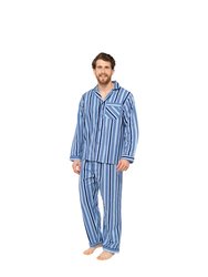 Tom Franks Mens Striped Flannel Pajama Set (Blue) - Blue