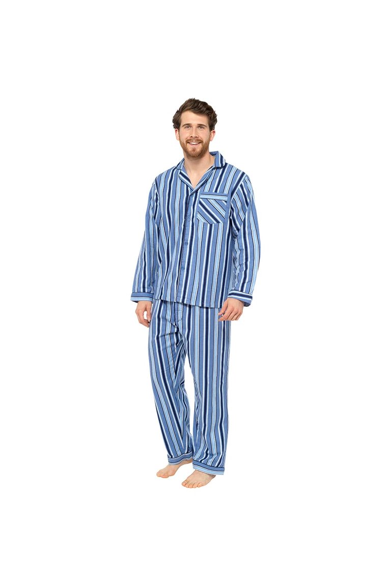 Tom Franks Mens Striped Flannel Pajama Set (Blue) - Blue