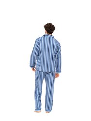 Tom Franks Mens Striped Flannel Pajama Set (Blue)