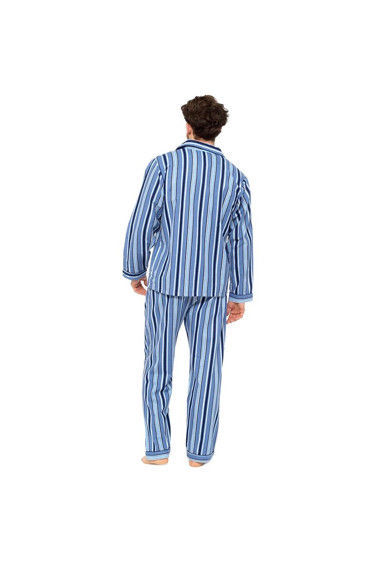 Tom Franks Mens Striped Flannel Pajama Set (Blue)