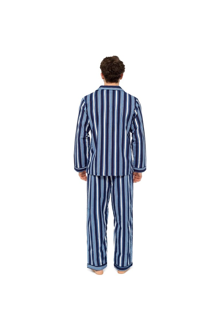 Tom Franks Mens Striped Flannel Pajama Set (Navy)