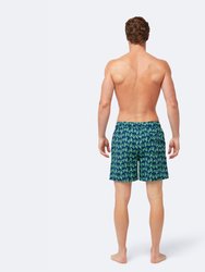 Mens Navy + Green Turtles Swim Trunks