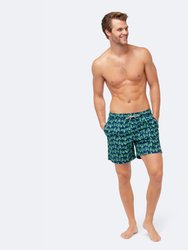 Mens Navy + Green Turtles Swim Trunks