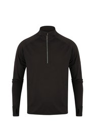 Tombo Mens Long Sleeve Zip Neck Performance Top (Black) - Black