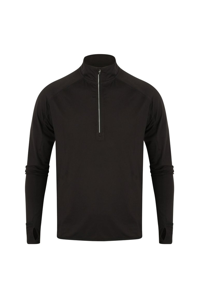 Tombo Mens Long Sleeve Zip Neck Performance Top (Black) - Black