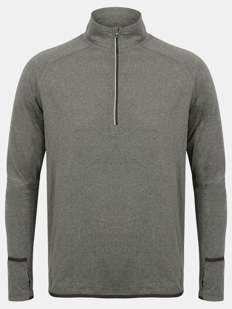 Tombo Mens Long Sleeve Zip Neck Performance Top (Gray Marl) - Gray Marl