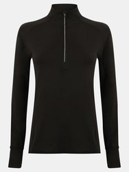 Tombo Womens/Ladies Long Sleeve Zip Neck Performance Top (Black) - Black