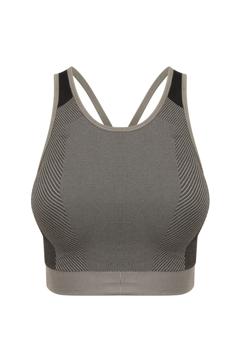 Tombo Womens/Ladies Seamless Panelled Crop Top (Light Gray/Black) - Light Gray/Black