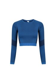 Tombo Womens/Ladies Seamless Panelled Long Sleeve Crop Top - Bright Blue/Navy