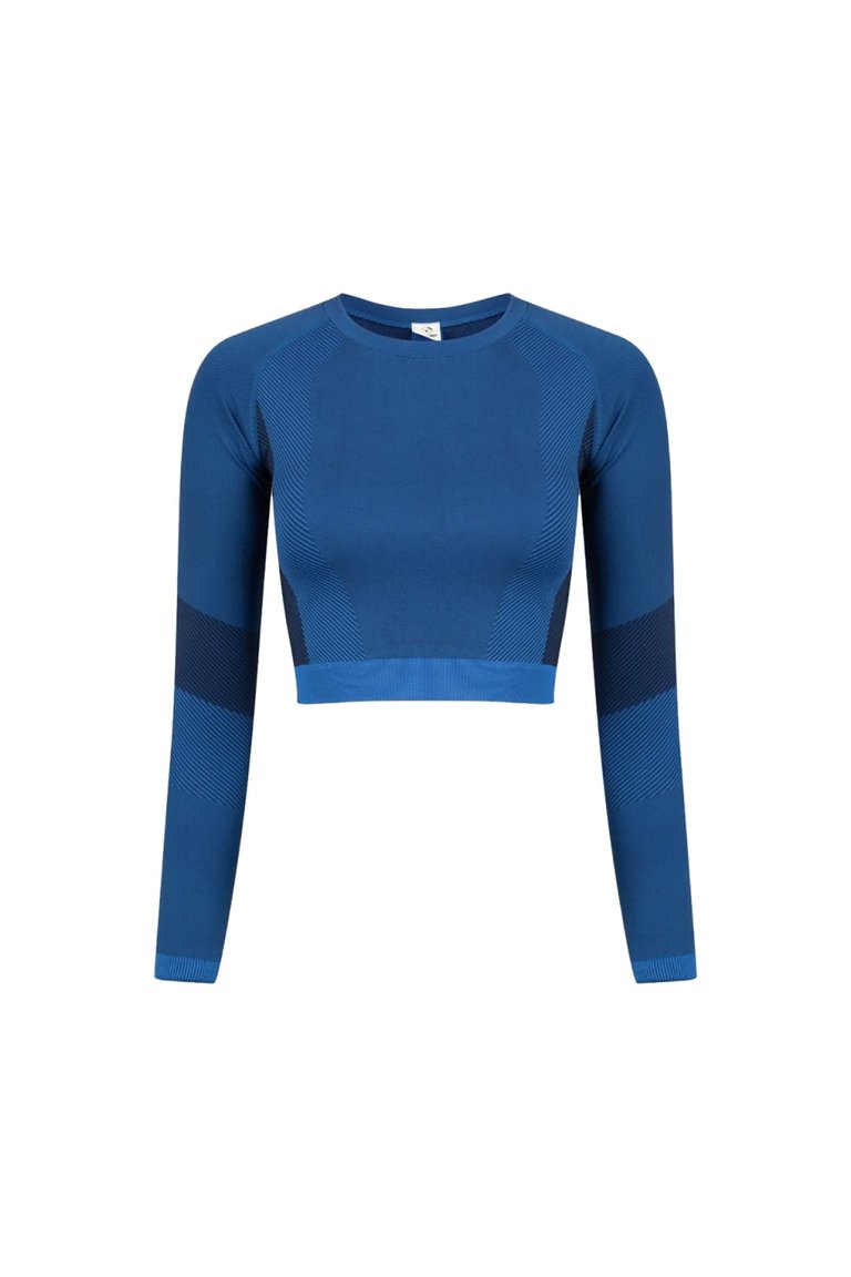 Tombo Womens/Ladies Seamless Panelled Long Sleeve Crop Top - Bright Blue/Navy