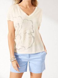 Lightweight Embroidered Hibiscus Tee - White