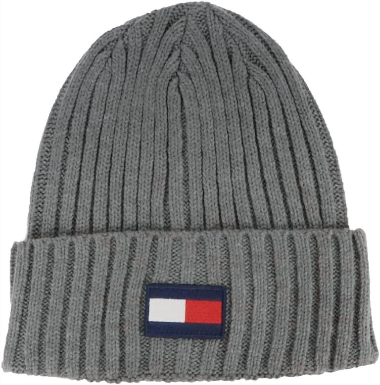 Fleece Big Flag Beanie Hat In Charcoal - Charcoal