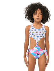 Camo Eye One Piece Short Sleeves Swimsuit - Camo Eye