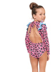 Cheetah Heart One Piece Long Sleeves Swimsuit