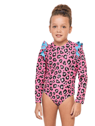Cheetah Heart One Piece Long Sleeves Swimsuit - Cheetah Heart