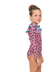 Cheetah Heart One Piece Long Sleeves Swimsuit