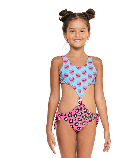 Too Cool Beachwear Cheetah Heart One Piece Short Sleeves Swimsuit product